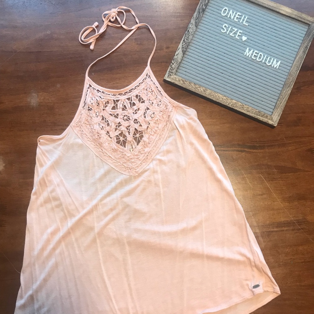 O’Neil pink Halter top, Medium. Lace neck